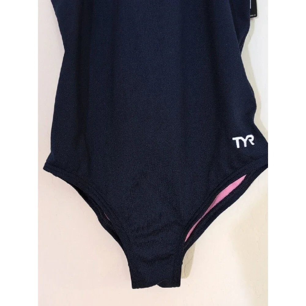 NWT TYR Durafast Lite Ella Maxfit Girl One Piece Swimsuit Navy Blue Racerback -L